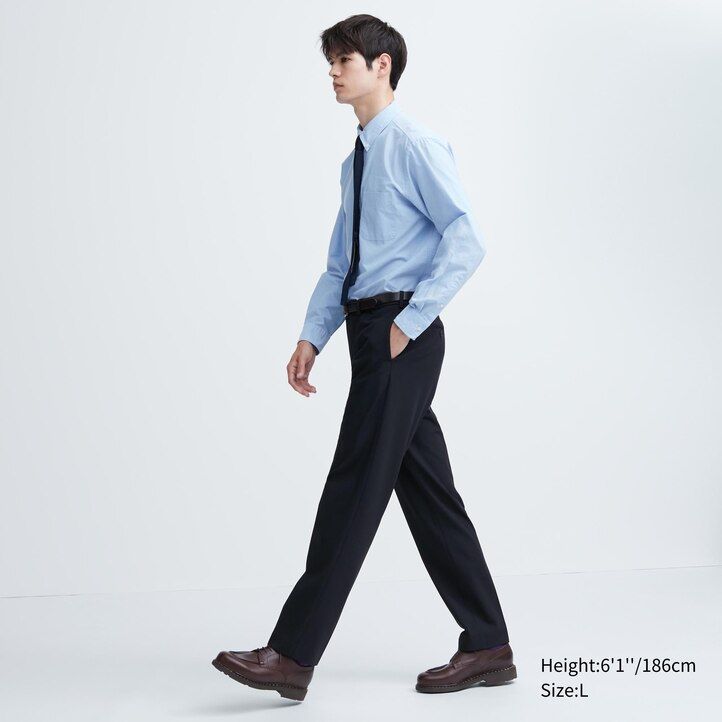 grey mens uniqlo smart wool like ankle length trousers