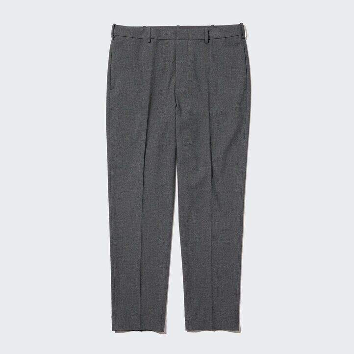 grey mens uniqlo smart wool like ankle length trousers