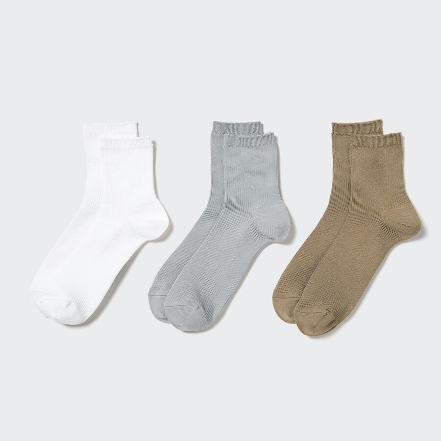 uniqlo crew ribbed three pairs womens socks white