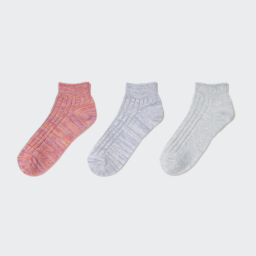 pink uniqlo mixed yarn ribbed three pairs womens socks