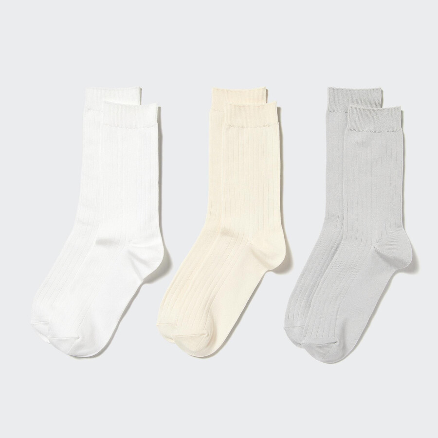 white uniqlo ribbed three pairs womens socks
