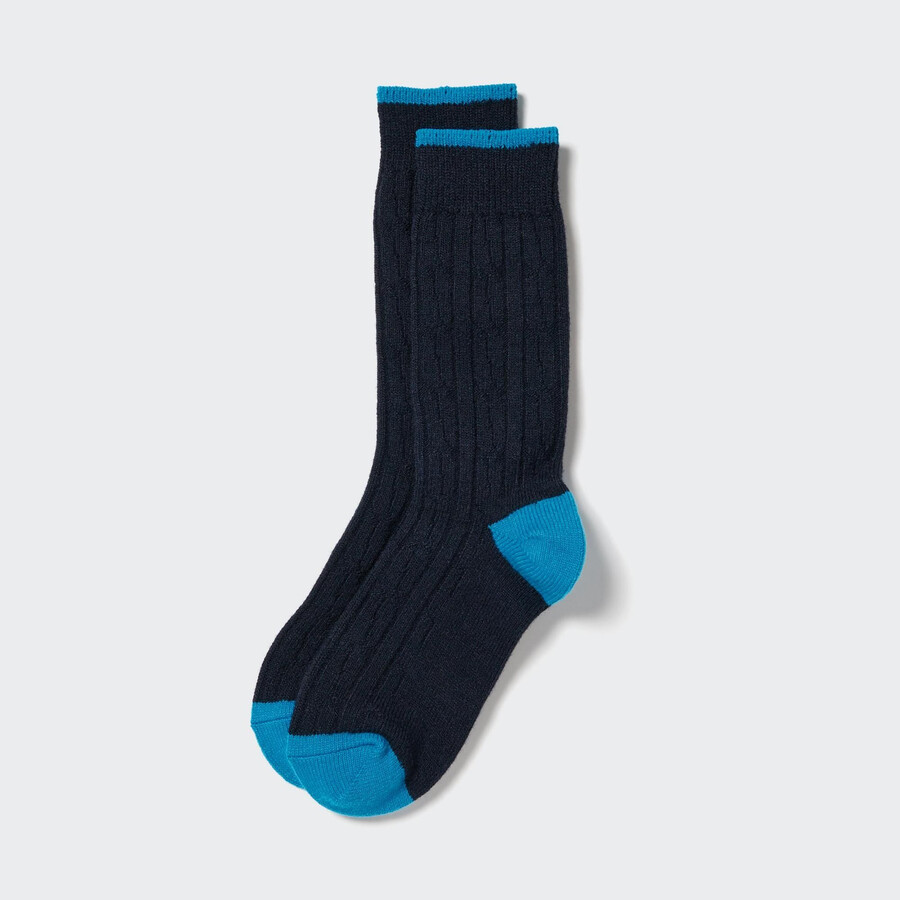 womens uniqlo heattechble knit thermal socks navy