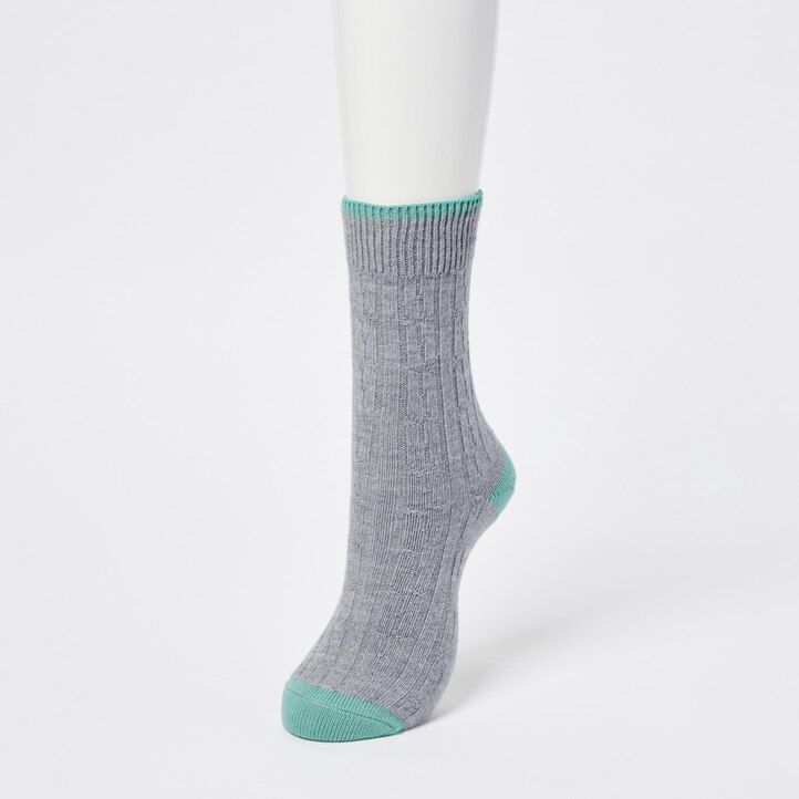 womens uniqlo heattechble knit thermal socks navy