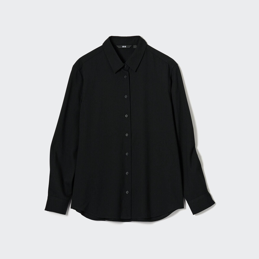 womens uniqlo rayon sleeved blouse black