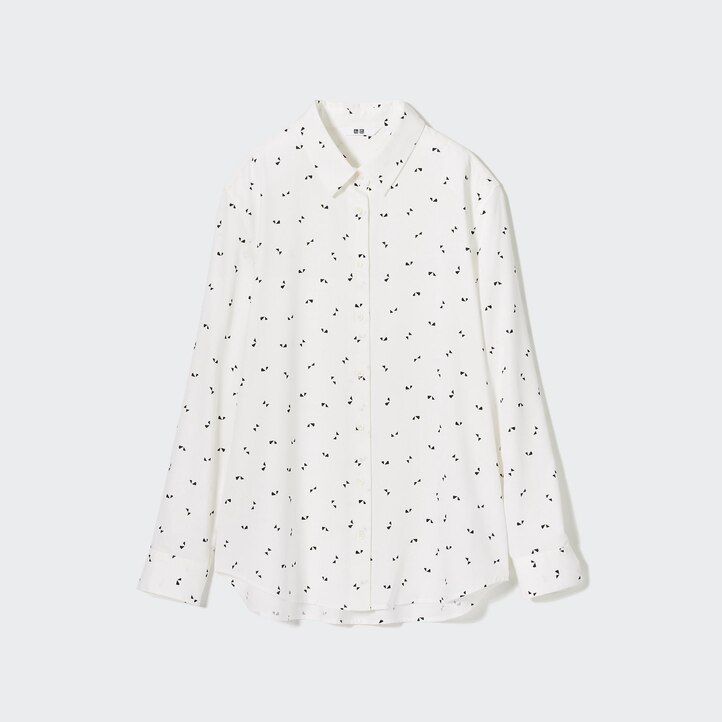 white womens uniqlo rayon printed sleeved blouse