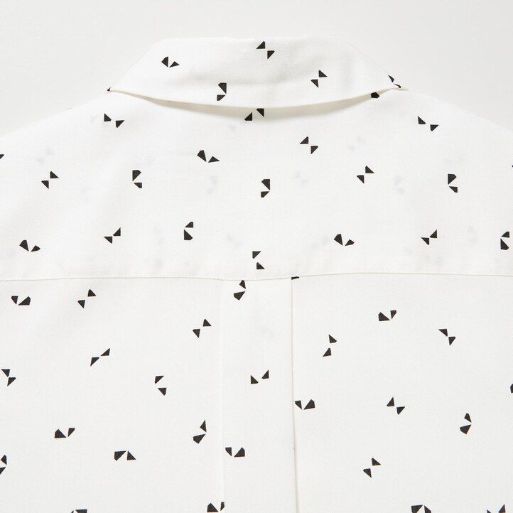 white womens uniqlo rayon printed sleeved blouse