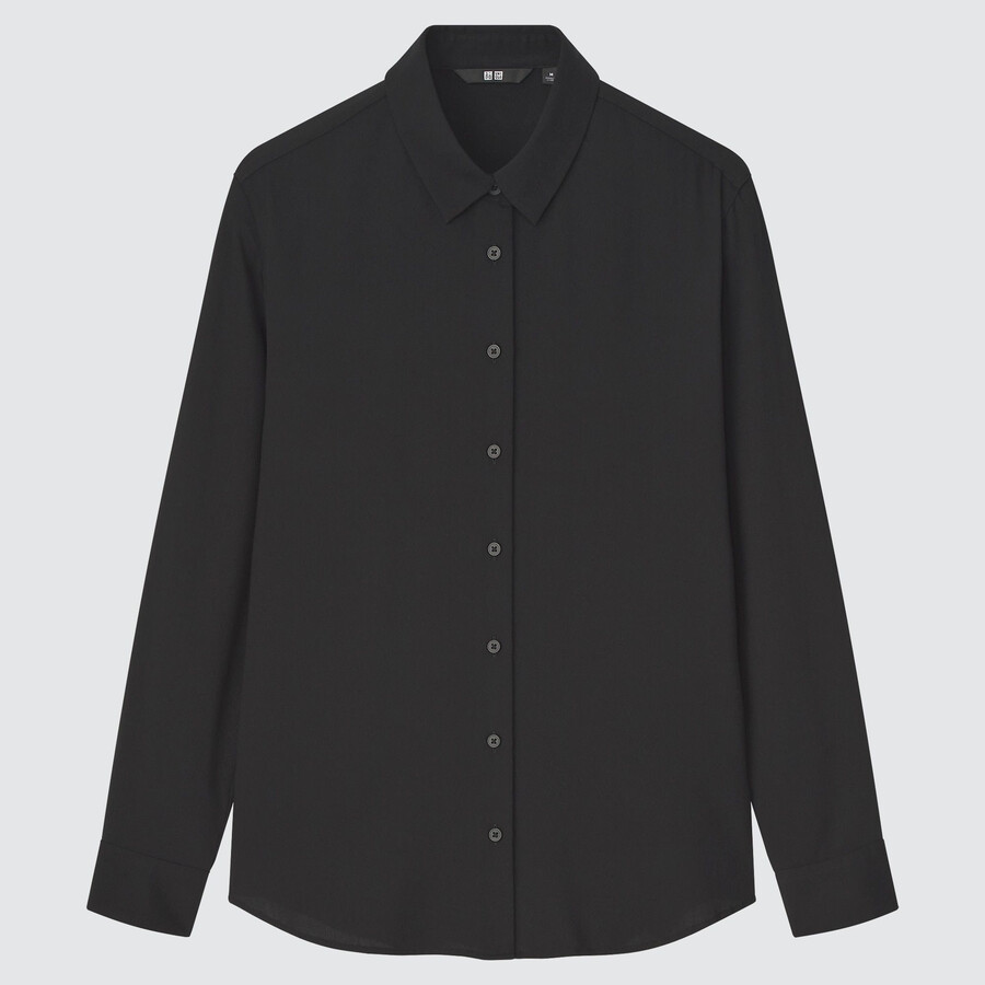 womens uniqlo rayon sleeved blouse black