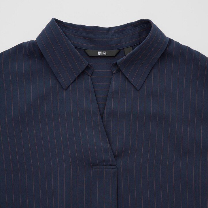 navy womens uniqlo rayon striped skipper collar 34 sleeved blouse