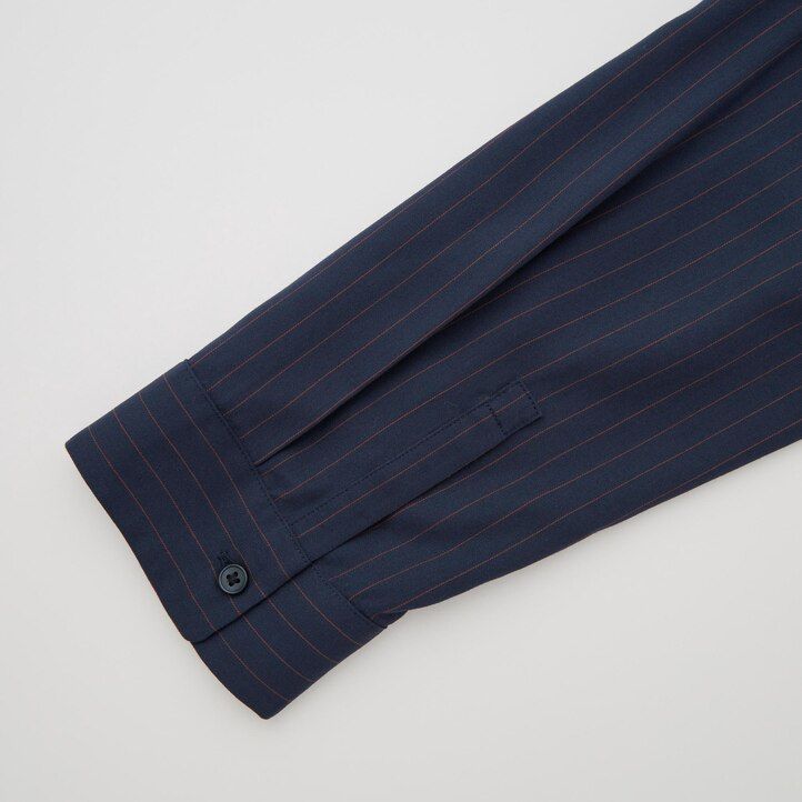 navy womens uniqlo rayon striped skipper collar 34 sleeved blouse