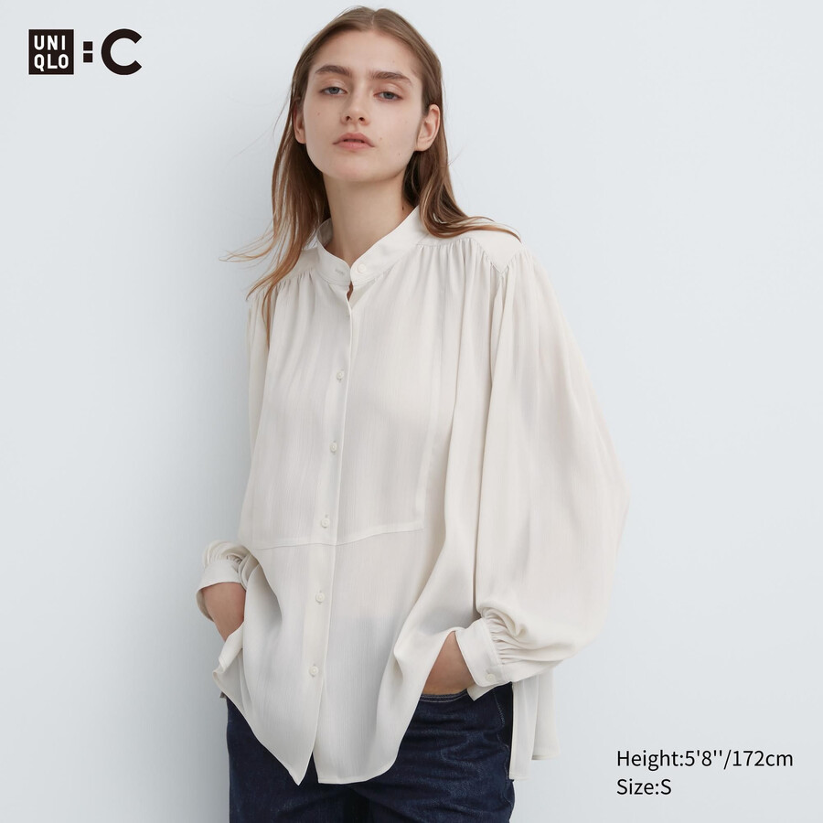 womens uniqlo volume blouse white
