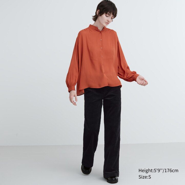 womens uniqlo volume blouse white