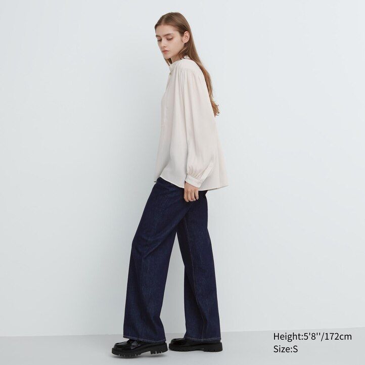 womens uniqlo volume blouse white