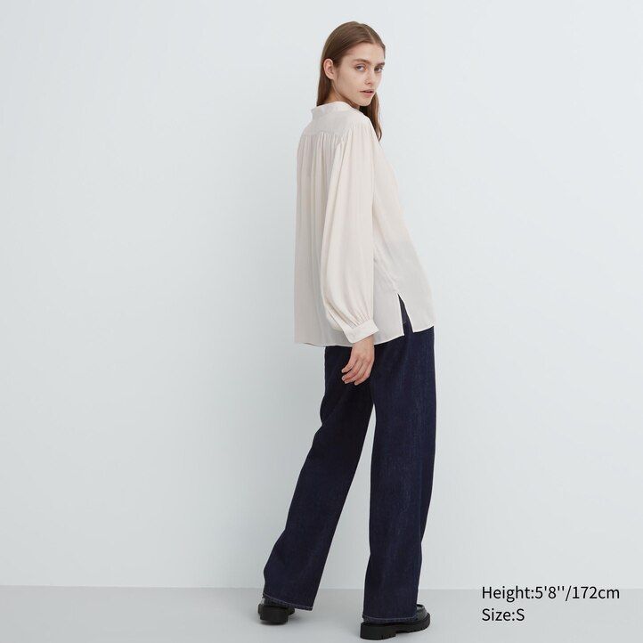 womens uniqlo volume blouse white