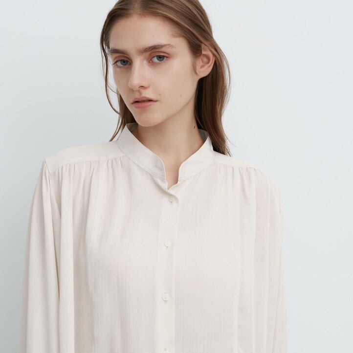 womens uniqlo volume blouse white