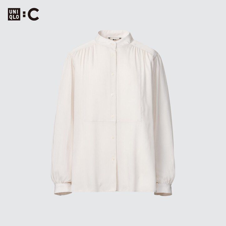 womens uniqlo volume blouse white