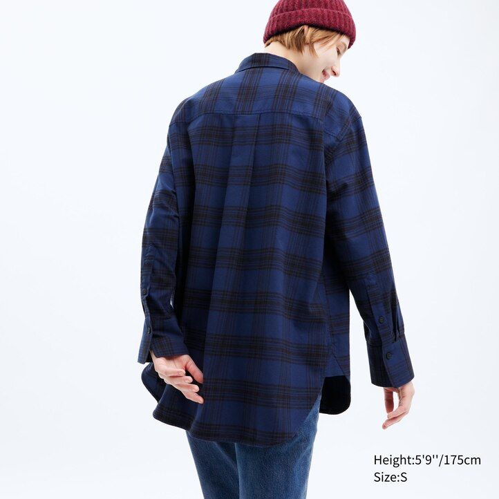 uniqlo flannel checkedline womens blouse beige