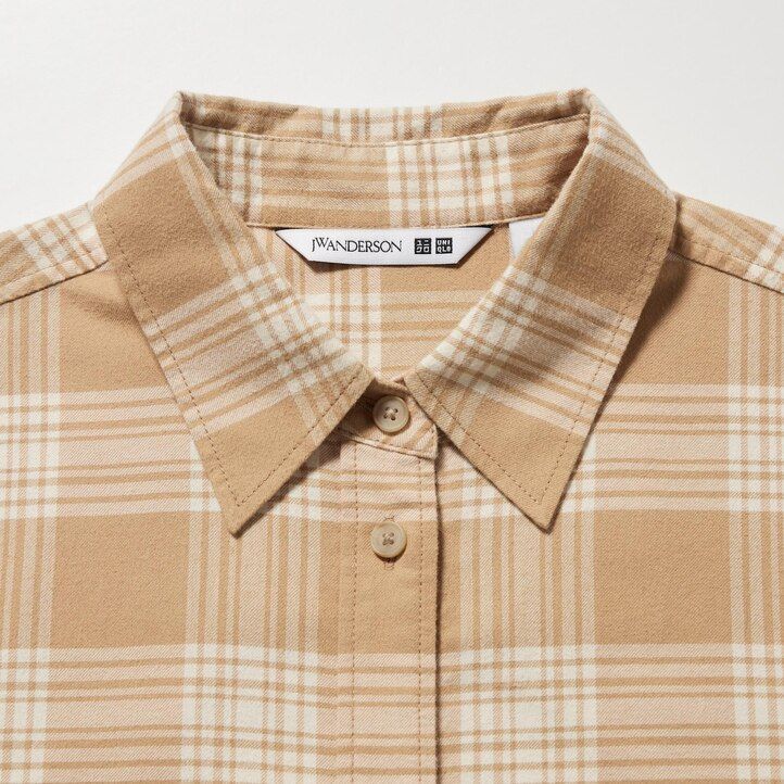 uniqlo flannel checkedline womens blouse beige
