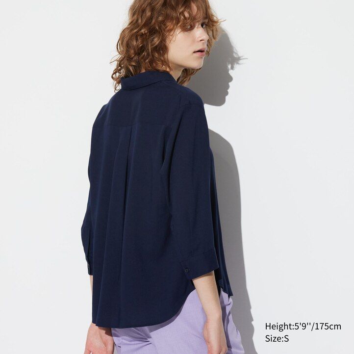 olive uniqlo rayon skipper collar 34 sleeved womens blouse