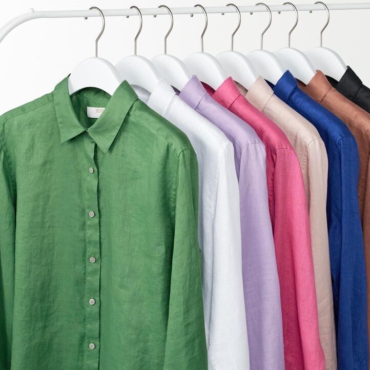 green uniqlo 100pct premium linen womens blouse