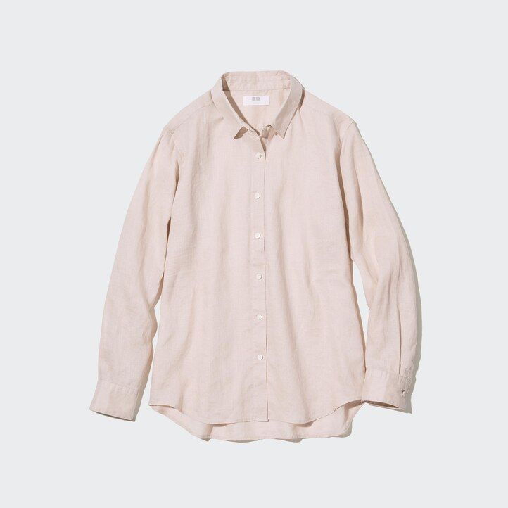 green uniqlo 100pct premium linen womens blouse