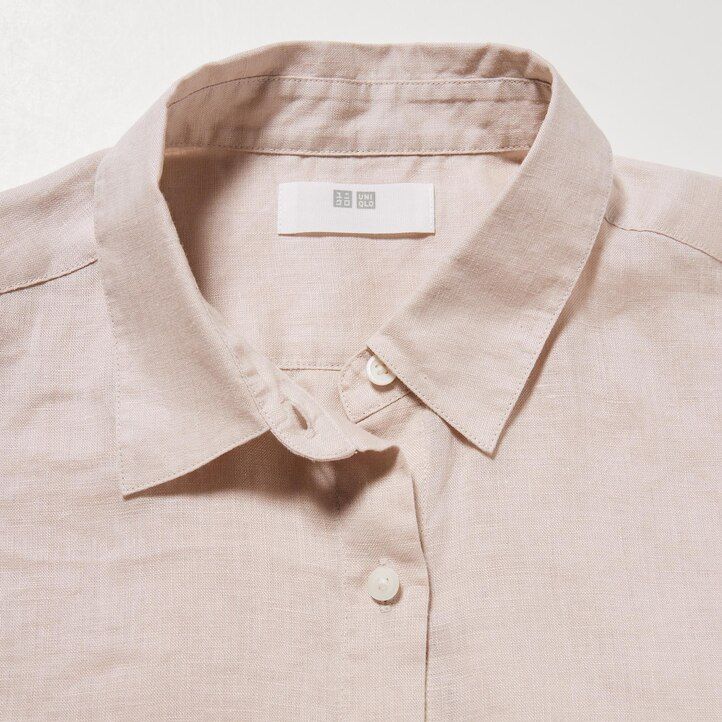 green uniqlo 100pct premium linen womens blouse