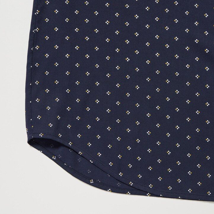 navy uniqlo rayon printed sleeved womens blouse