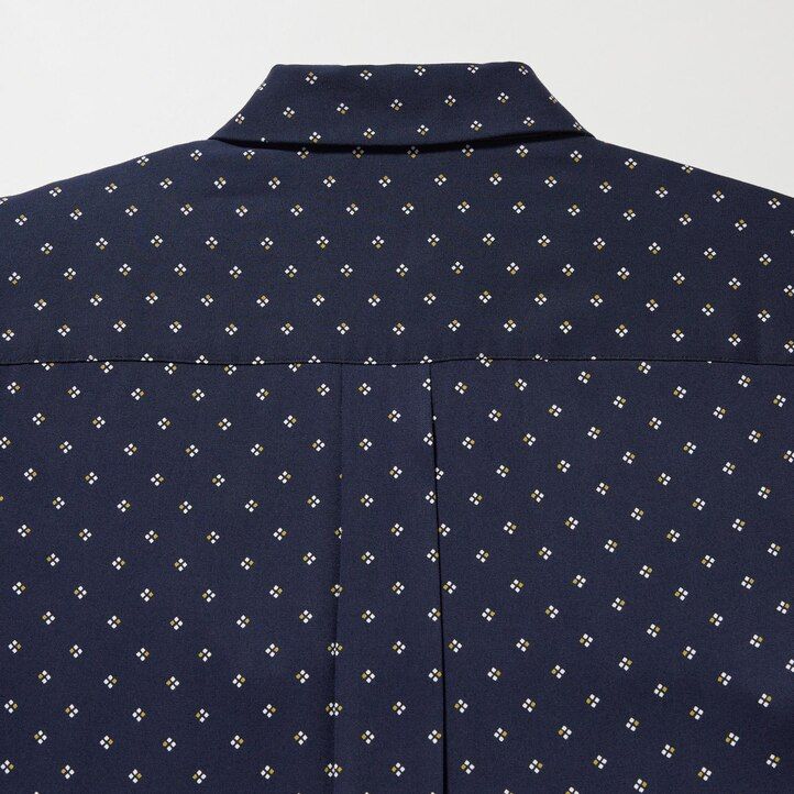 navy uniqlo rayon printed sleeved womens blouse
