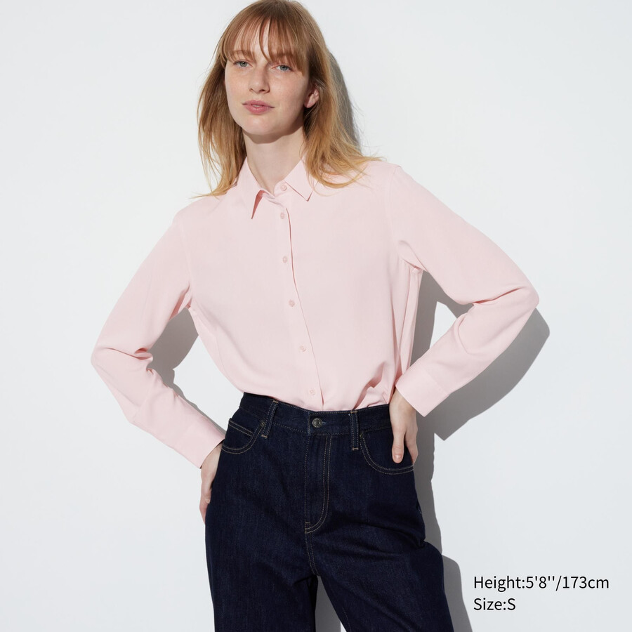 pink uniqlo rayon sleeved womens blouse