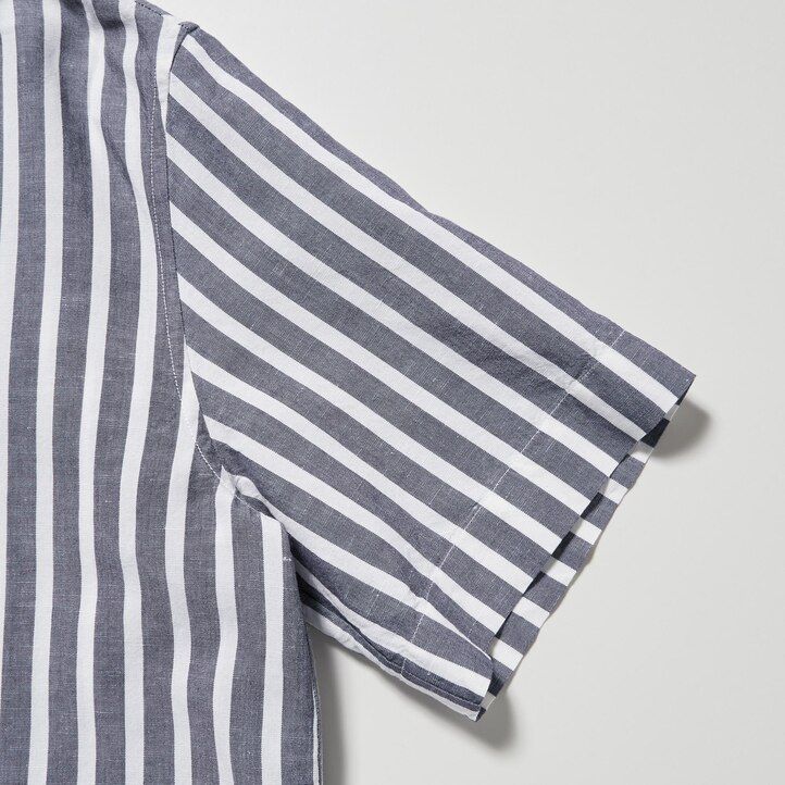 uniqlo linen blend striped open collar sleeved womens blouse light blue