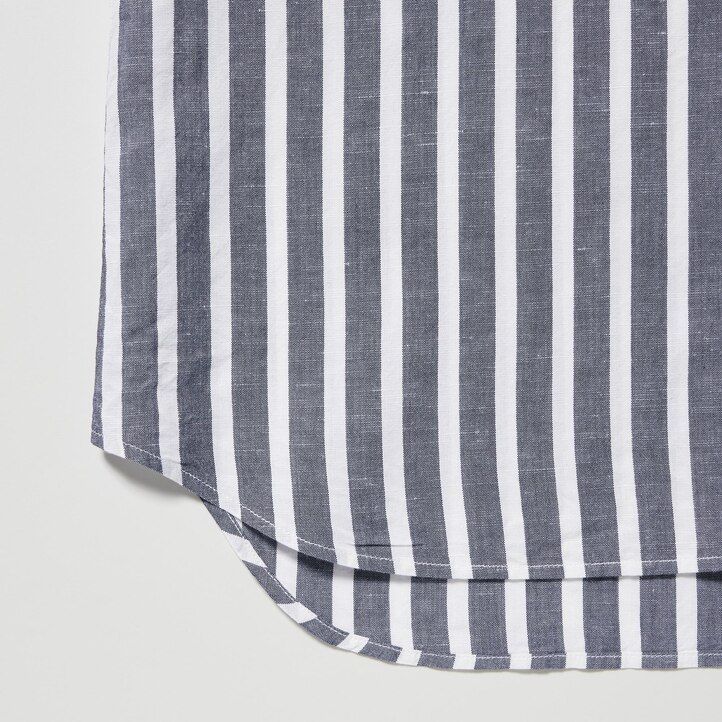 uniqlo linen blend striped open collar sleeved womens blouse light blue