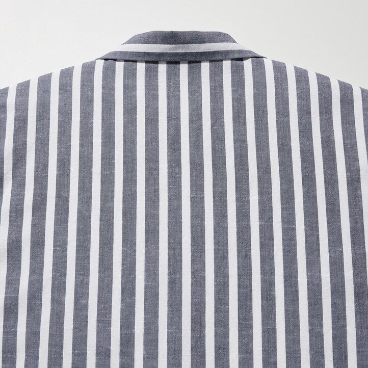 uniqlo linen blend striped open collar sleeved womens blouse light blue