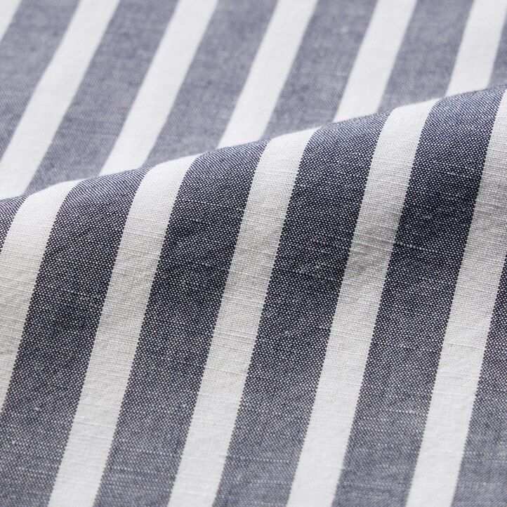 uniqlo linen blend striped open collar sleeved womens blouse light blue