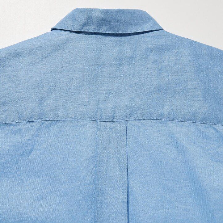 uniqlo 100pct premium linen skipper collar 34 sleeved womens blouse blue