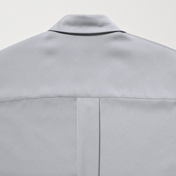 white womens uniqlo satin sleeved blouse