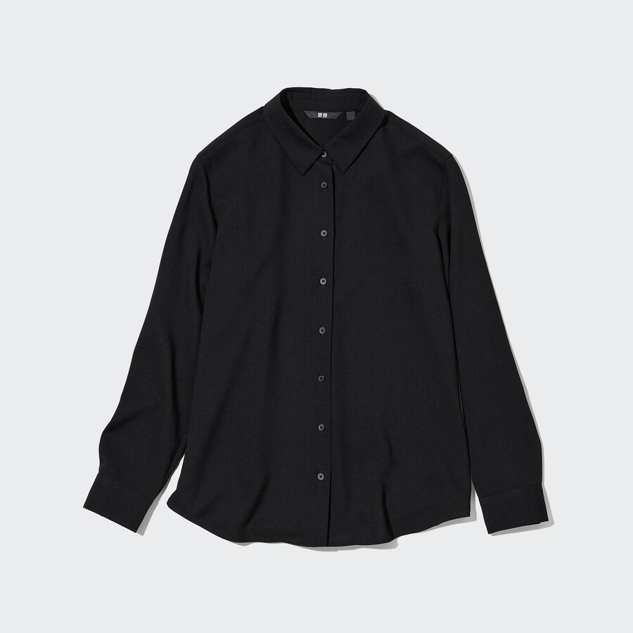 black womens uniqlo rayon sleeved blouse