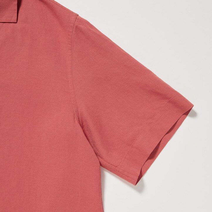 brown womens uniqlo linen blend open collar sleeved blouse