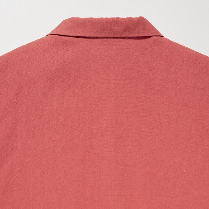 brown womens uniqlo linen blend open collar sleeved blouse