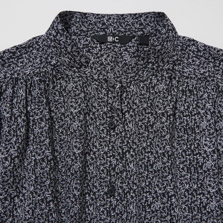 blue uniqlo printed volume womens blouse