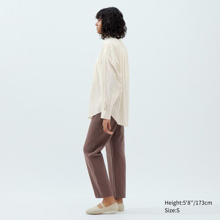womens uniqlo drape striped sleeved blouse beige