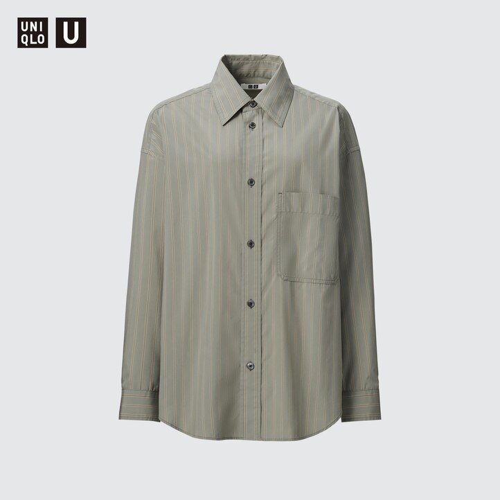 womens uniqlo drape striped sleeved blouse beige