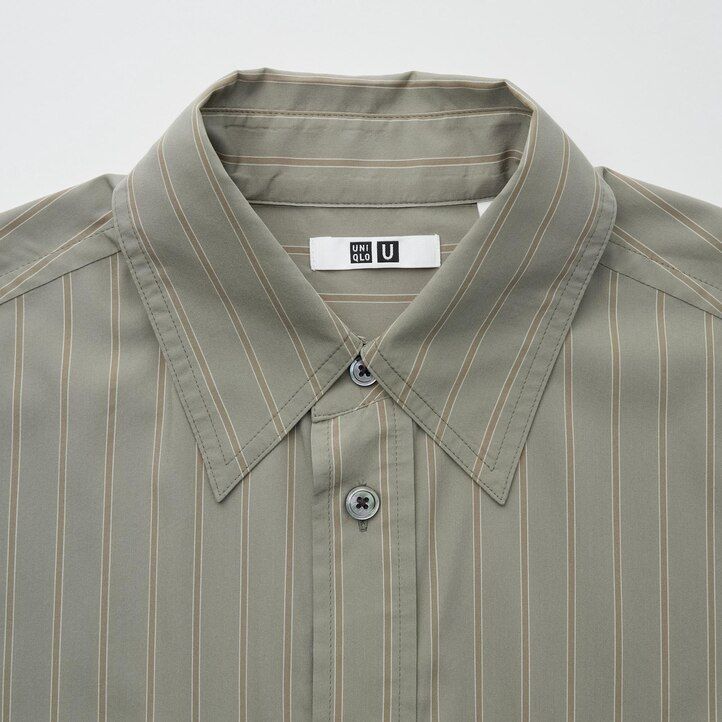 womens uniqlo drape striped sleeved blouse beige