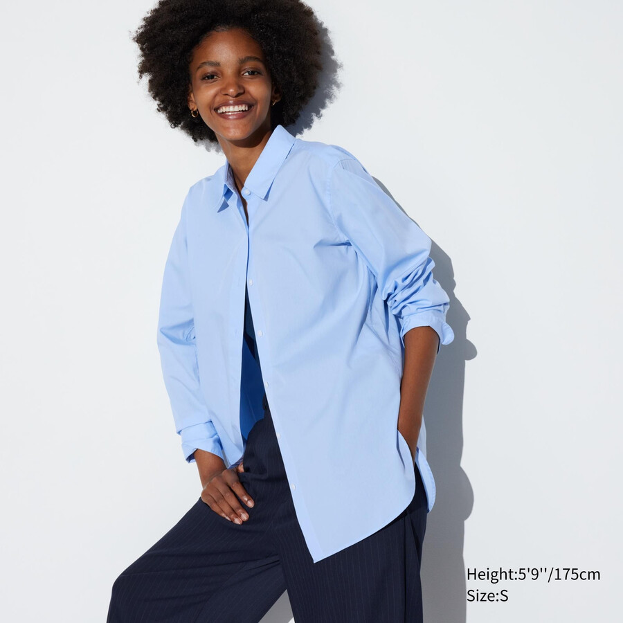 blue uniqlo extra fine cotton womens blouse