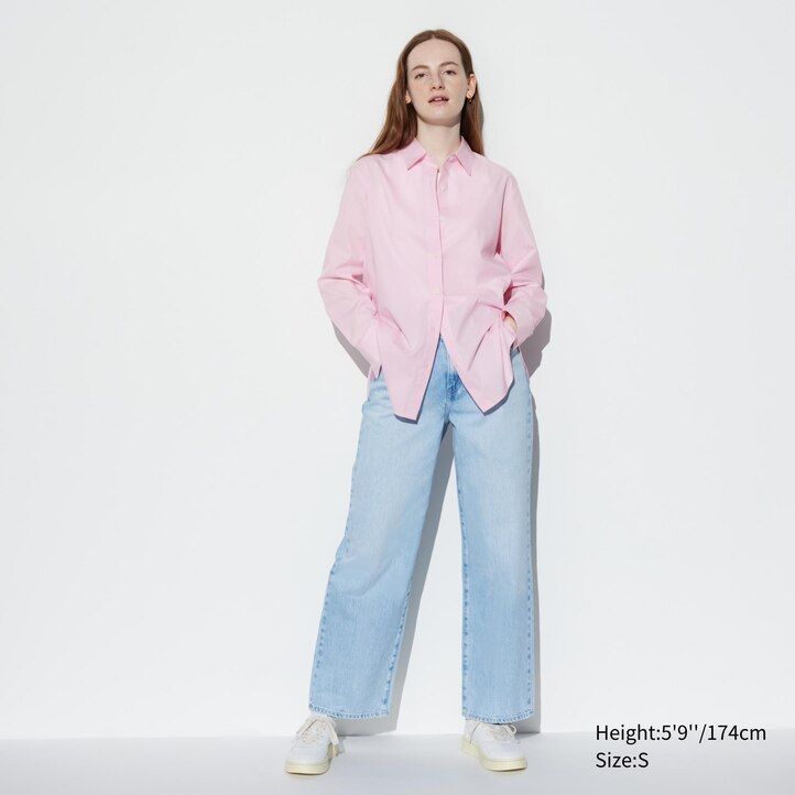 blue uniqlo extra fine cotton womens blouse
