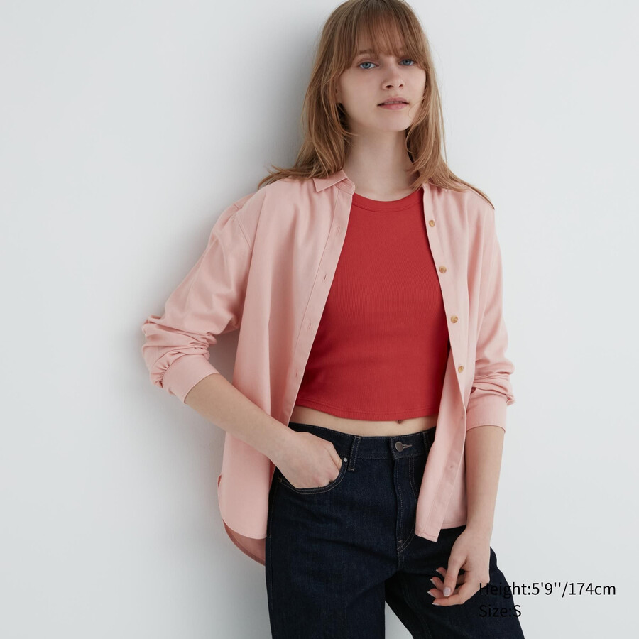 pink womens uniqlo soft brushed sleeved blouse