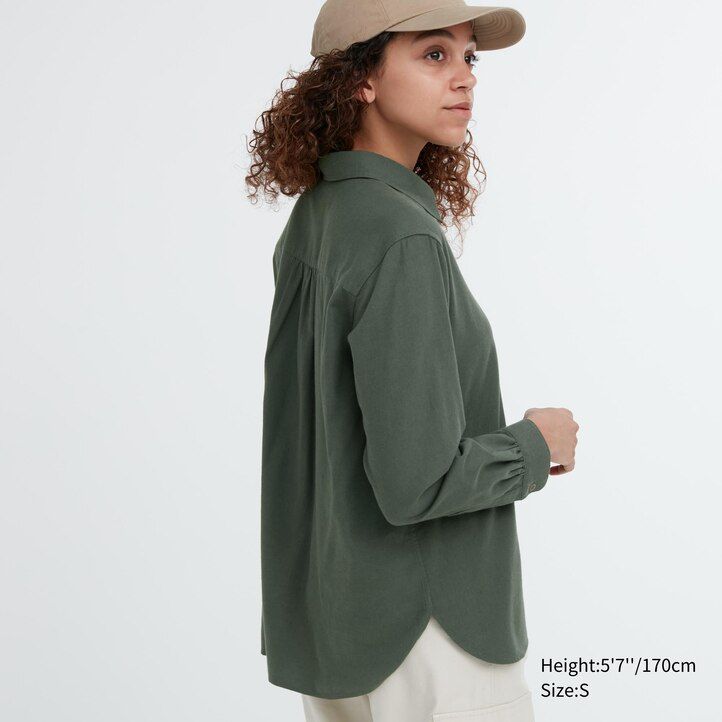 pink womens uniqlo soft brushed sleeved blouse