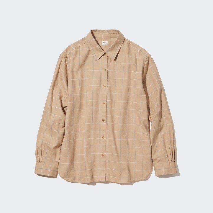 white womens uniqlo soft brushed checked sleeved blouse