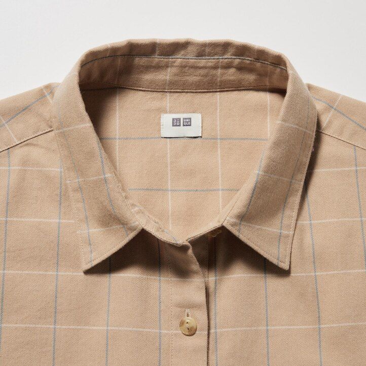 white womens uniqlo soft brushed checked sleeved blouse