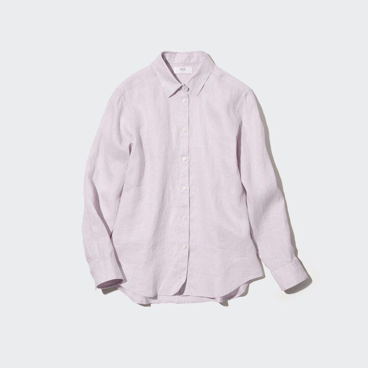 white uniqlo 100pct premium linen sleeved womens blouse
