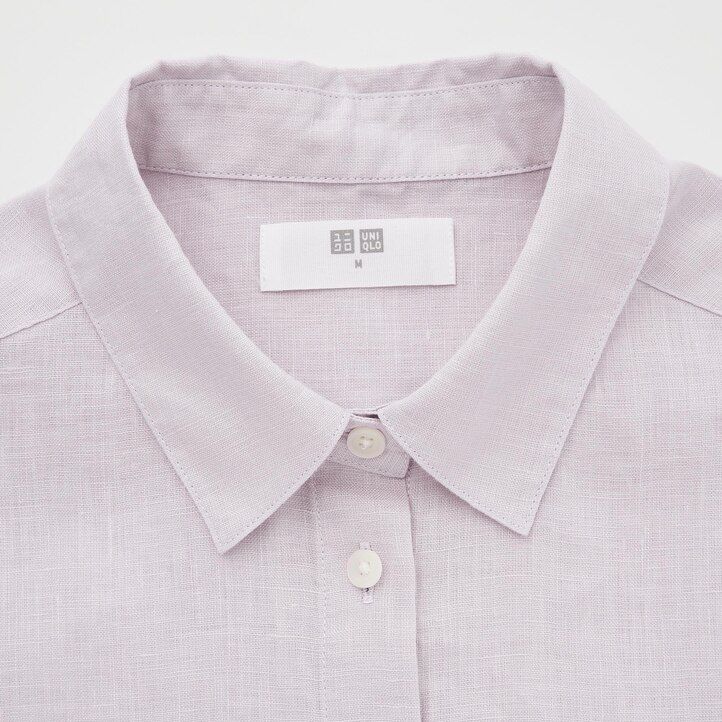 white uniqlo 100pct premium linen sleeved womens blouse