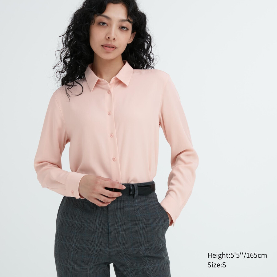 womens uniqlo rayon sleeved blouse pink
